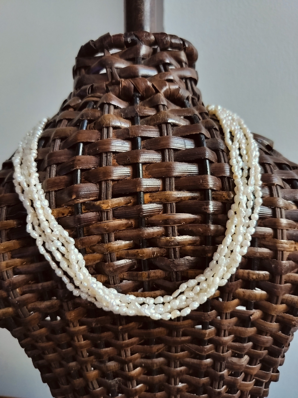 Elegant multi-strand freshwater rice pearl necklace with a